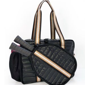 Black/Tan& GoldNEW Black Puffer PICKLEBALL cover paddle  bag